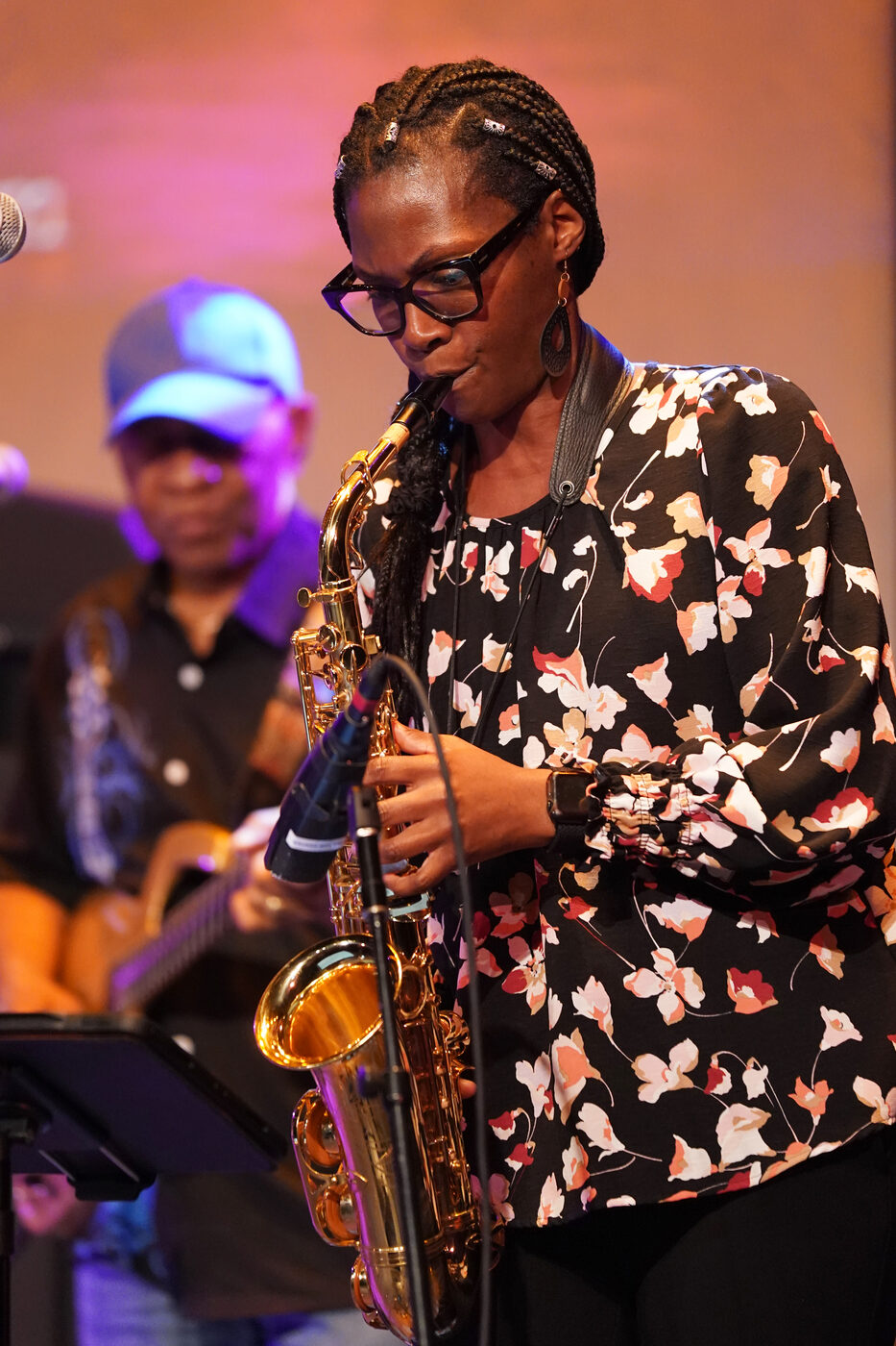 Meredith Foreman playing saxophone